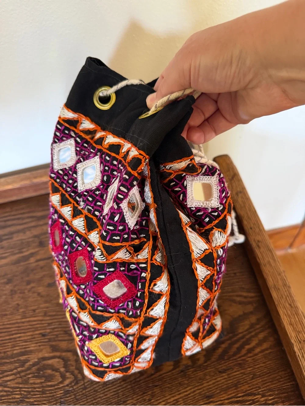 Vintage Indian Banjara Shisha Bucket Bag
